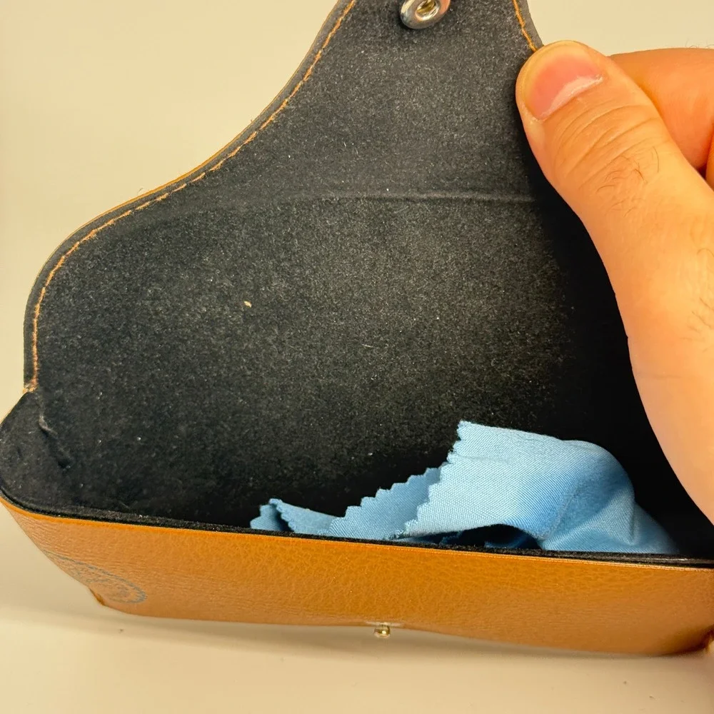 Ray-Ban Tan Brown‎ Pebbled Leather Sunglasses Case with Cleaning Cloth Luxottica